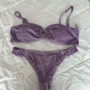Dippin' Daisy's Lavender Ribbed Ring Bikini Top & Bottom Set
